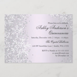 Invitation Quinceanera Winter Wonderland Violet Snowflakes
