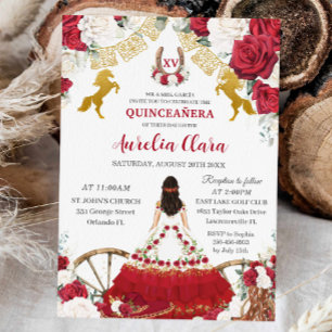 Invitation Quinceañera XV 15 Charro Chevaux floraux blancs ro