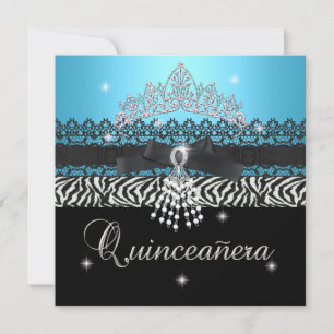 Invitation Quinceanera Zèbre Fête d'anniversaire 15 ans Bleu 