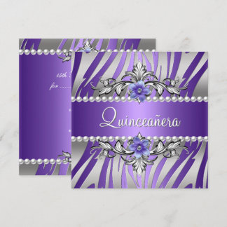 Invitation Quinceañera Zèbre Perle Violette Argent
