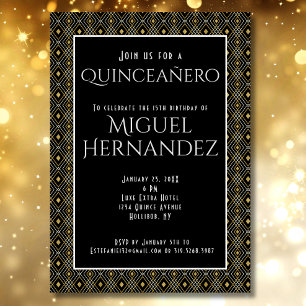 Invitation Quinceañero Art Déco élégant Mexicain 15e annivers