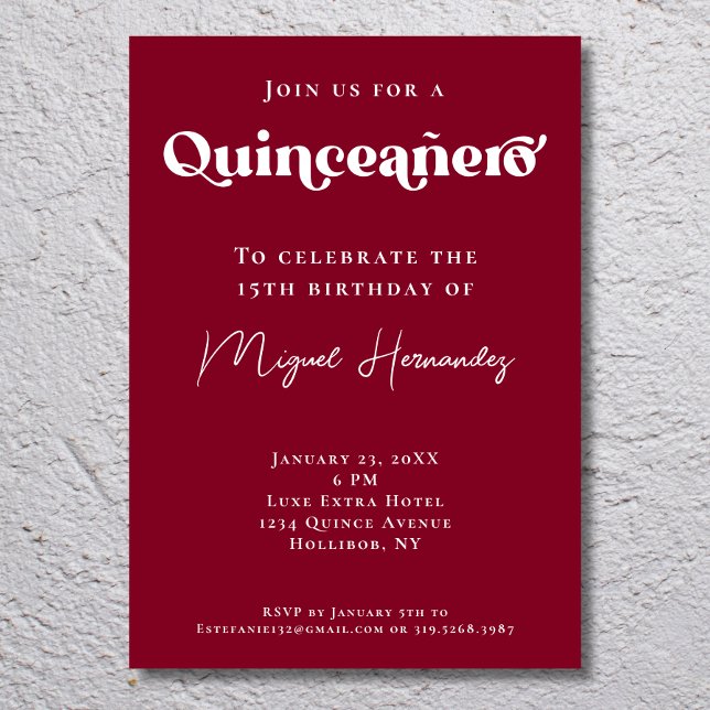 Invitation Quinceañero Elegant Bourgogne Téméraire Typographi (Créateur téléchargé)
