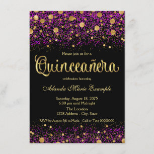 Invitation Quincénanera mauve et or