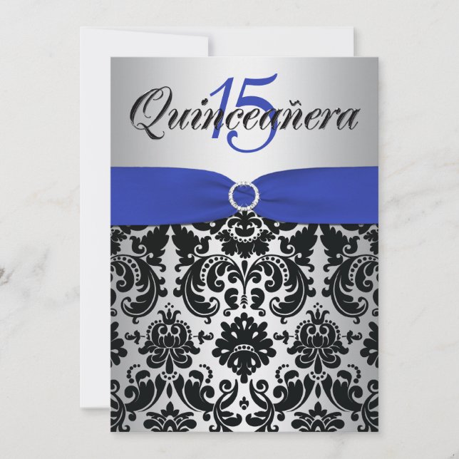 Invitation Quincénanera noir d'argent gris-bleu (Devant)