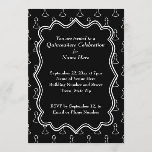 Invitation Quinceneras à thème des échecs noirs et blancs