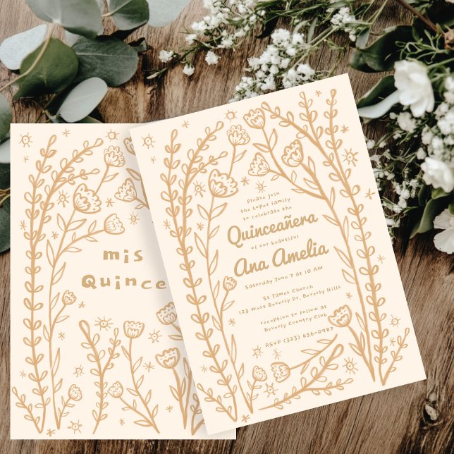 Invitation Quineañera 15e Anniversaire Whimsical Floral Vines (Quineañera 15th BDay Whimsical Floral Vines Custom Invitation
)