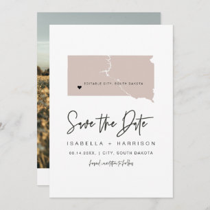 Invitation QUINN SUD DAKOTA Blush Map Photo Enregistrer la da