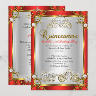 Invitation Quinze Ans Anniversaire de Contes de Fées Rouge Or