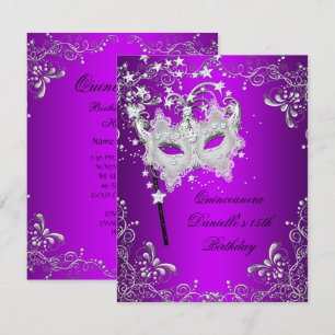 Invitation Quinzième anniversaire Masquerade Violet Quinceane