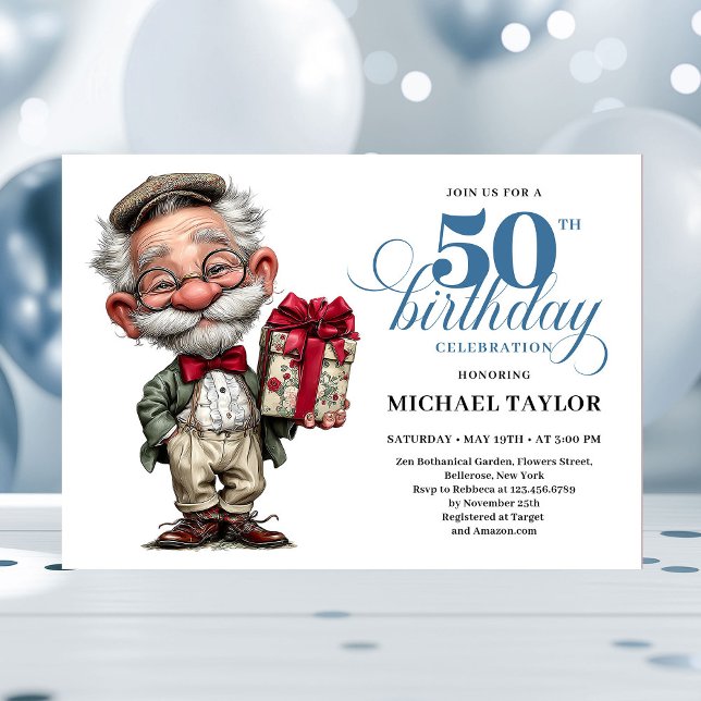 Invitation Quirky Cartoon Man 50th Birthday Humor Invite (Quirky Cartoon Man 50th Birthday Humor Invite)