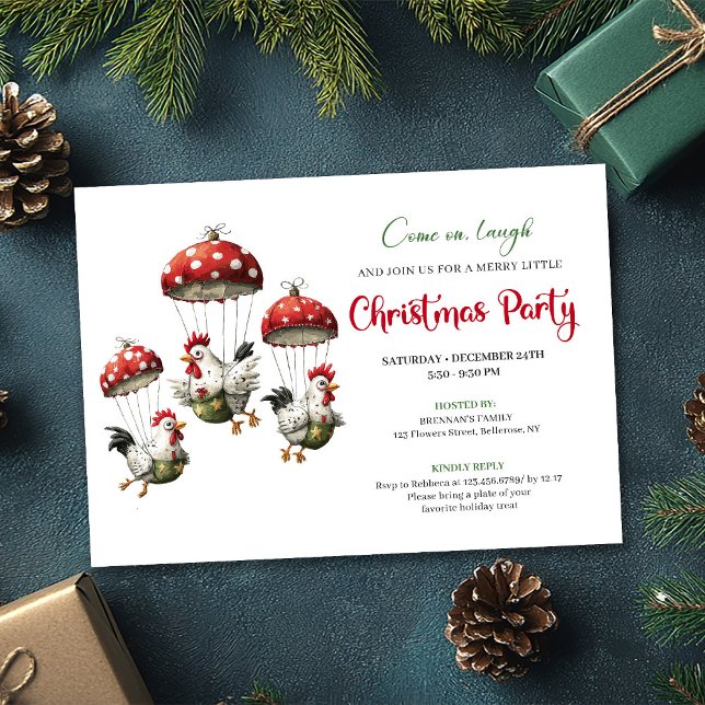 Invitation Quirky Chickens Editable Modern Christmas Invite (Quirky Chickens Editable Modern Christmas Invite)