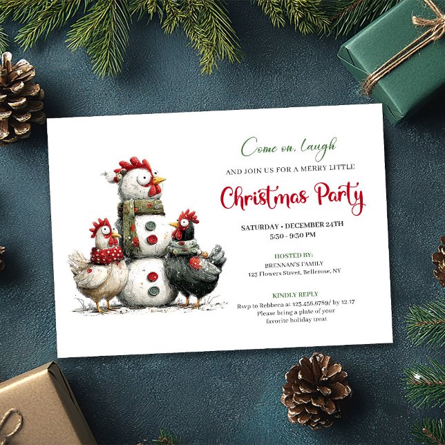 Invitation Quirky Chickens Hand Drawn Holiday Celebration  (Quirky Chickens Hand Drawn Holiday Celebration Card)