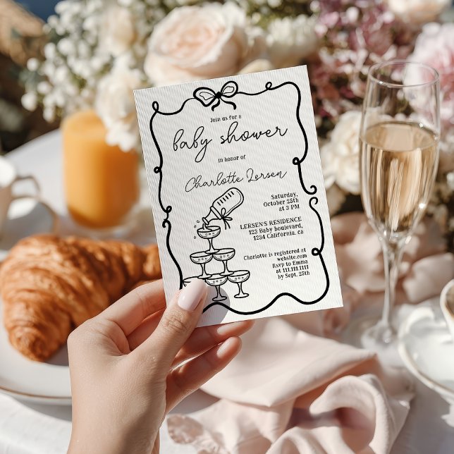 Invitation Quirky Drinks Tower Coquette Bow Baby Shower (Quirky Drinks Tower Coquette Bow Baby Shower Invitation)