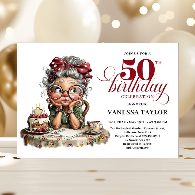 Invitation Quirky fifty celebration funny birthday lady (Quirky fifty celebration invite funny birthday lady)