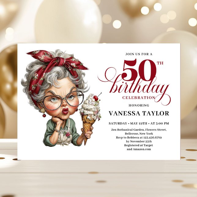 Invitation Quirky fifty celebration invite funny birthday  (Quirky fifty celebration invite funny birthday lady)