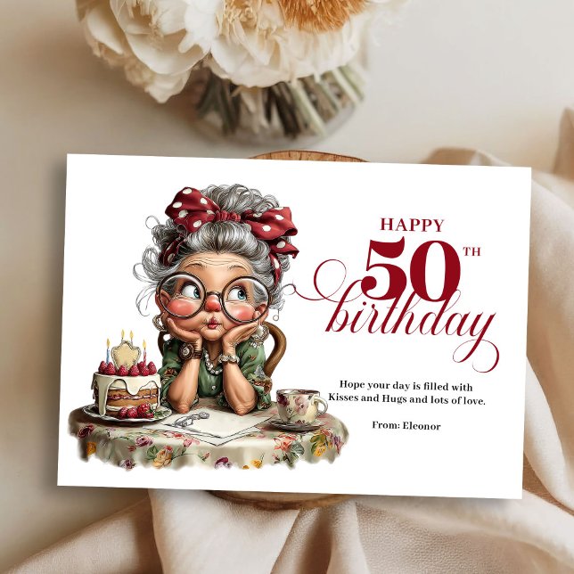 Invitation Quirky fun 50 lady greeting whimsical birthday (Quirky fun 50 lady greeting whimsical birthday)