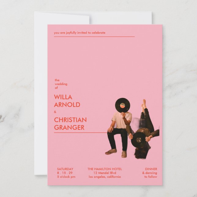 Invitation Quirky Funky Movie Poster PinkandRed Photo Mariage (Devant)