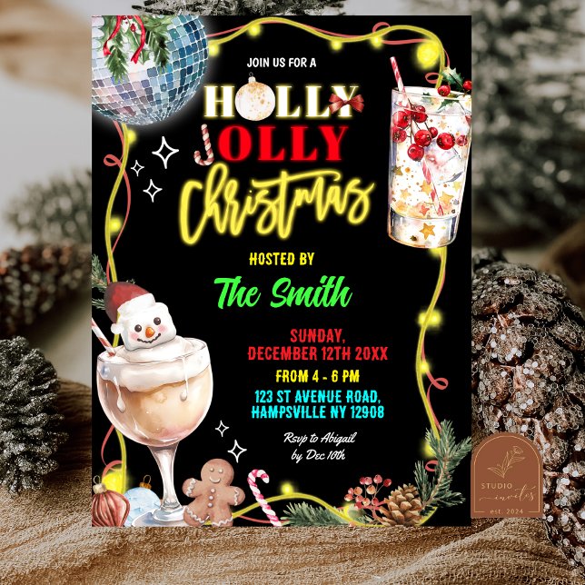 Invitation Quirky Neon Holly Jolly Christmas (Créateur téléchargé)