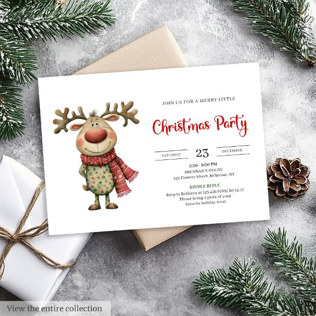 Invitation Quirky Reindeer Modern Red Green Celebration  (Quirky Reindeer Modern Red Green Celebration Invitation

)