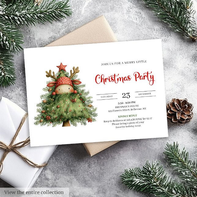 Invitation Quirky Reindeer trendy red green Christmas invite (Quirky Reindeer trendy red green Christmas invite)