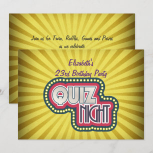Invitation Quiz Nuit AnniversaireTrivia Party Jaune Sunburst