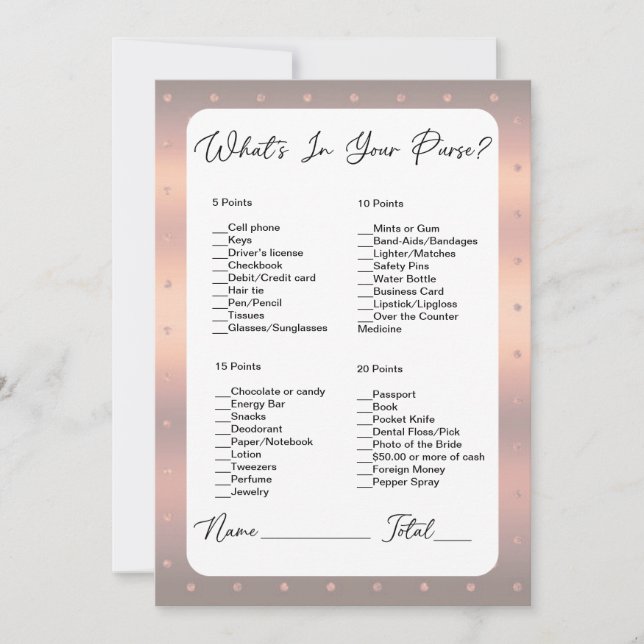 Invitation Qu'y a-t-il dans votre Fête des mariées Rose Gold  (Devant)