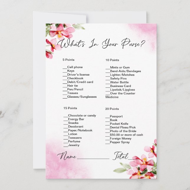 Invitation Qu'y a-t-il dans votre sac à main Fête des mariées (Devant)