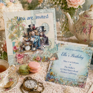 Invitation Rabbit, Alice et Hatter en chapeaux supérieurs