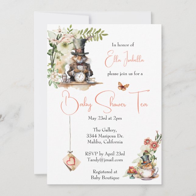 Invitation Rabbit blanc et souris de thé victorienne (Devant)