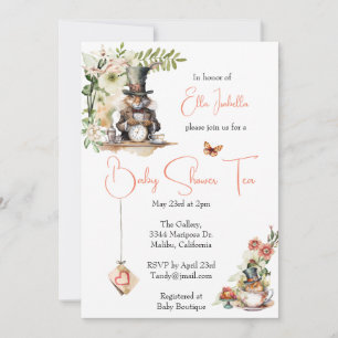 Invitation Rabbit blanc et souris de thé victorienne