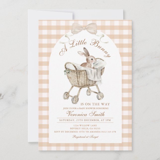Invitation Rabbit Neutral Beige Bunny Baby Shower (Devant)