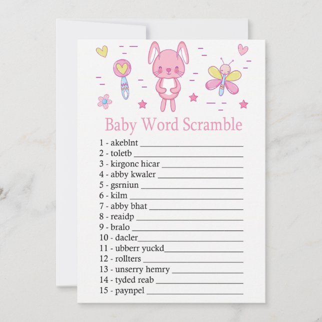 Invitation Rabbit rose Bébé Mot Débauche Jeu (Devant)