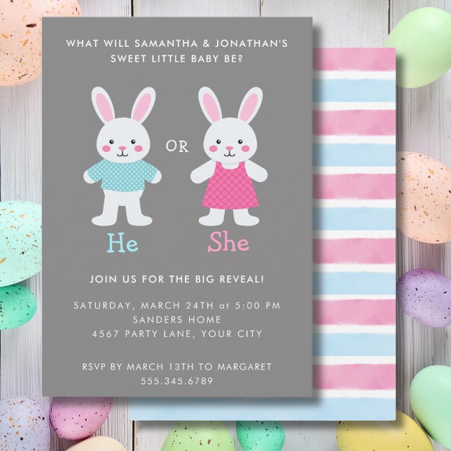INVITATION RABBITS DE PÂQUES RÉVÉLATION DE GENRE (Créateur téléchargé)