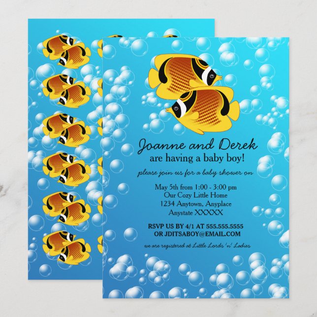 Invitation Raccoon Beurre dans le Baby shower aquatique Bubbl (Devant / Derrière)