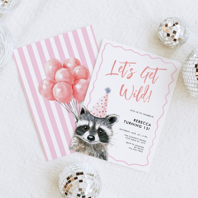 Invitation Raccoon Casquette Fête Faisons un Anniversaire Sau (Let's Get Wild Raccoon Birthday Invite)