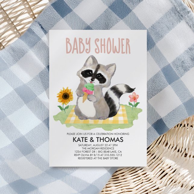 Invitation Raccoon Crème de glace Pique-nique Baby shower Inv (Créateur téléchargé)