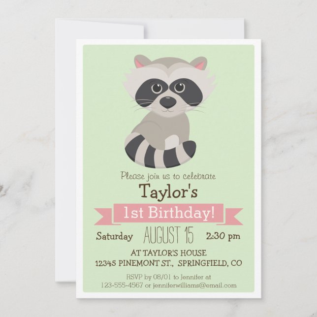 Invitation Raccoon, fête d'anniversaire de l'animal des bois (Devant)