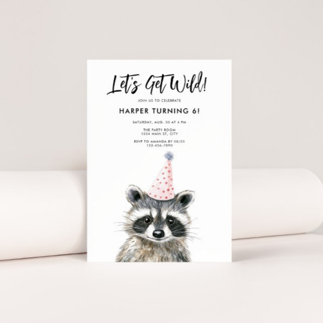 Invitation Raccoon Party Casquette Enfants Woodland Anniversa (Let's Get Wild Raccoon Birthday Invite)