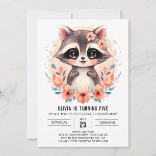 Invitation Raccoon pour enfants roses Anniversaire