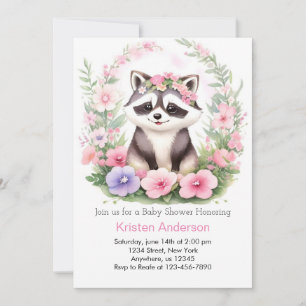 Invitation Raccoon Watercolor Wonderland Girl Baby shower