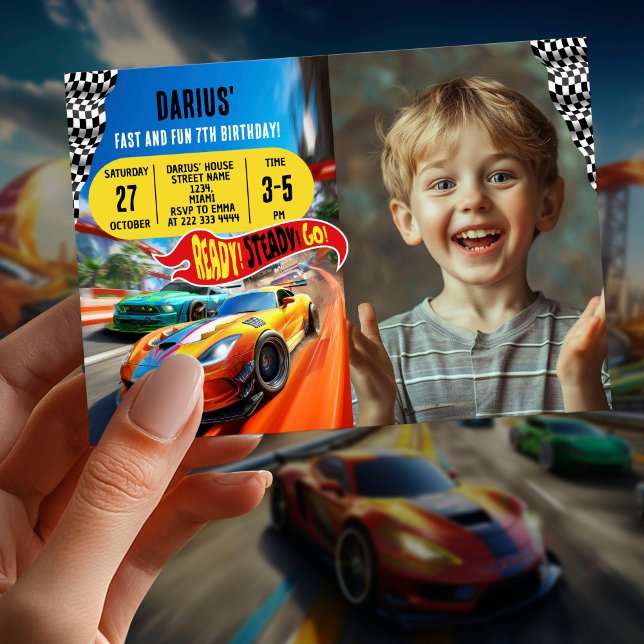 Invitation Race Car Anniversaire Fête Photo Design (Créateur téléchargé)