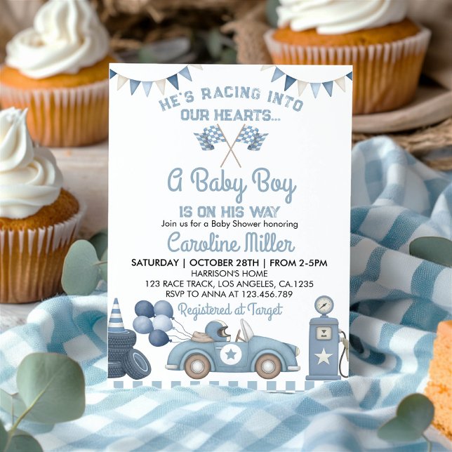 Invitation Race Car Blue Boy Baby Shower (Créateur téléchargé)