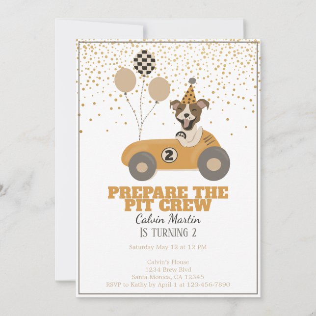 Invitation Race Car Chiens Boys Deuxième fête d'anniversaire (Devant)