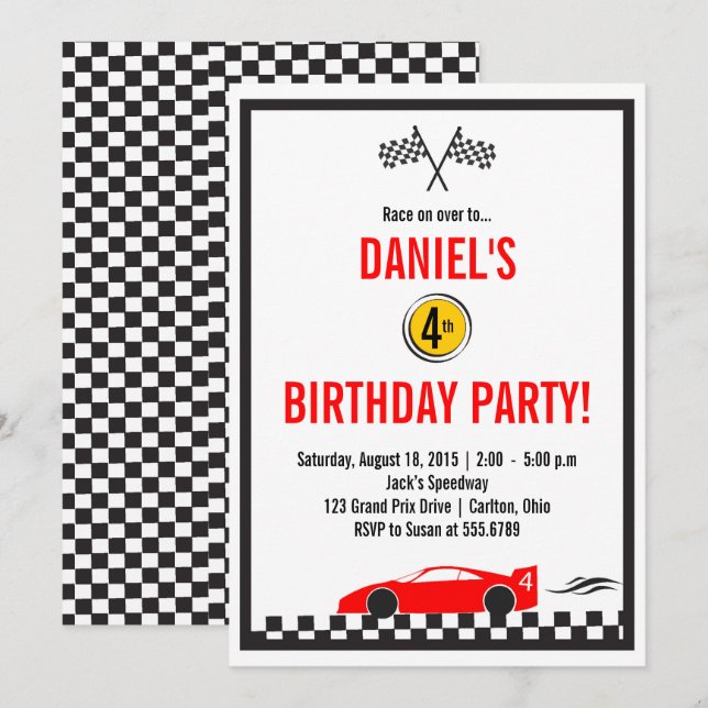 Invitation Race Car fête d'anniversaire (Devant / Derrière)