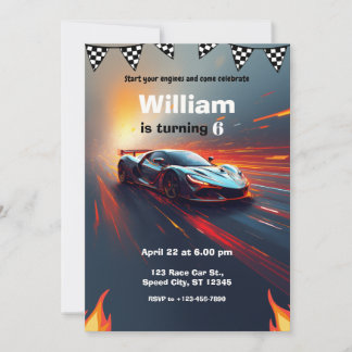 Invitation Race Car Flames Rally Birthday Party