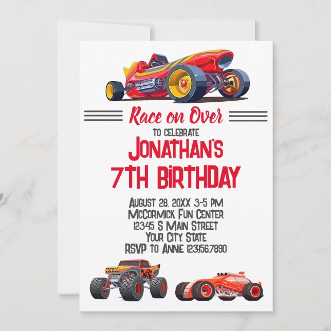 Invitation Race Car Monster Camion Voitures Course Anniversai (Devant)