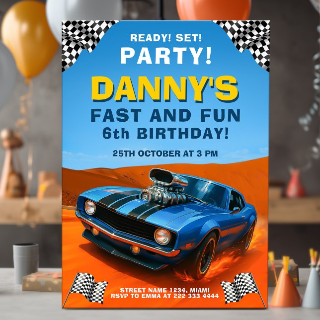 Invitation Race Muscle Voiture Anniversaire de enfant (Créateur téléchargé)
