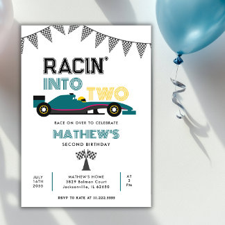 Invitation Racin Into Two Race Car 2nd Birthday Party 