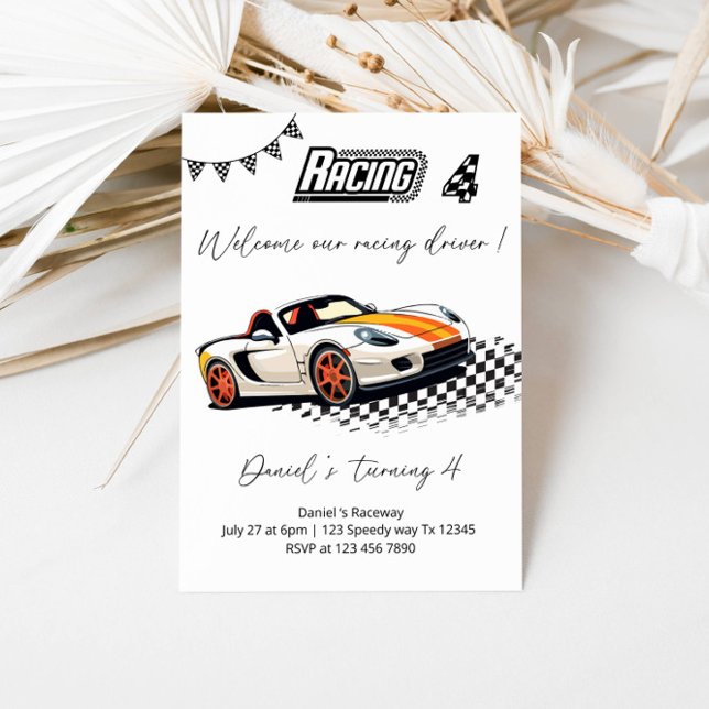 Invitation 🏁 Racing Car Anniversaire Je Vitesse dans le plai (Créateur téléchargé)