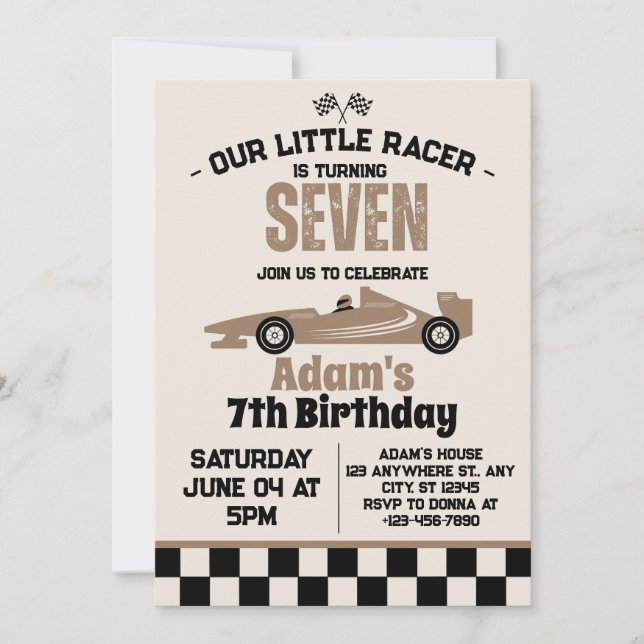 Invitation Racing Car Boy 7e fête d'anniversaire (Devant)